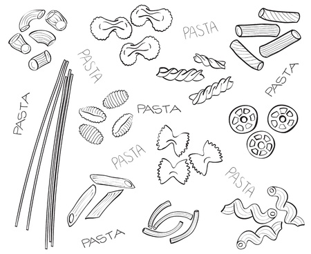 さまざまな種類のパスタ 手描きイラストのイラスト素材 ベクタ Image