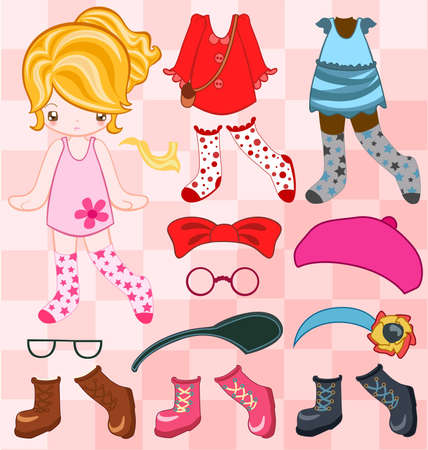 Illustration of cute girl dressing up Stock Photo