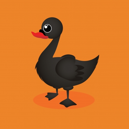 影付きのオレンジ色の背景上のかわいい黒い白鳥のイラスト素材 ベクタ Image