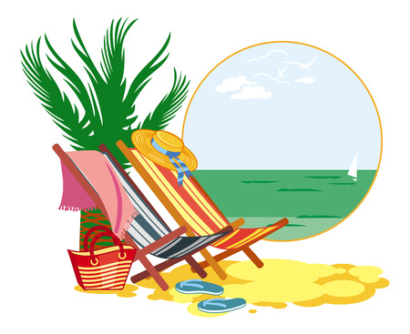 Bunte Liegestuhl am Meer. Vector Clip Art.