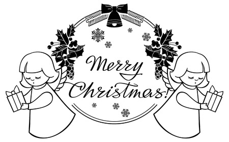 black and white christmas label with angels and artistic written text - When Was White Christmas Written black and white christmas label with angels and artistic written text - When Was White Christmas Written