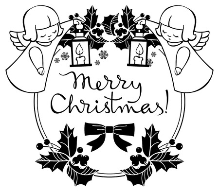 black and white christmas label with angels and artistic written text - When Was White Christmas Written black and white christmas label with angels and artistic written text - When Was White Christmas Written