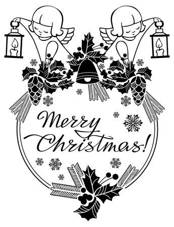 black and white christmas label with angels and artistic written text - When Was White Christmas Written black and white christmas label with angels and artistic written text - When Was White Christmas Written