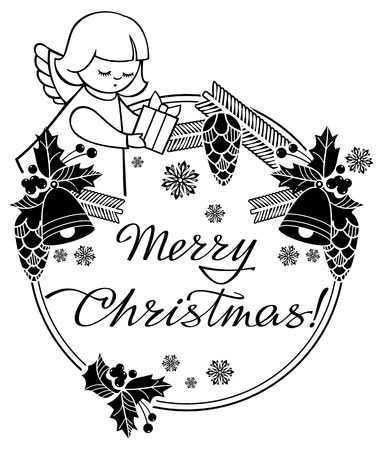 black and white christmas label with angel and artistic written text - When Was White Christmas Written black and white christmas label with angel and artistic written text - When Was White Christmas Written