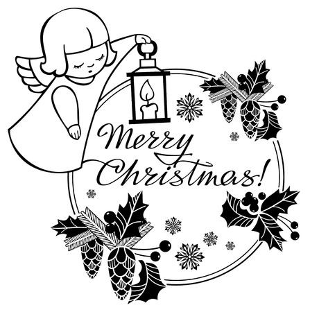 black and white christmas label with angel and artistic written text - When Was White Christmas Written black and white christmas label with angel and artistic written text - When Was White Christmas Written