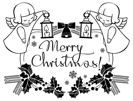 black and white christmas label with angels and artistic written text - When Was White Christmas Written black and white christmas label with angels and artistic written text - When Was White Christmas Written