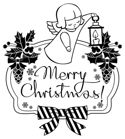 black and white christmas label with angels and artistic written text - When Was White Christmas Written black and white christmas label with angels and artistic written text - When Was White Christmas Written