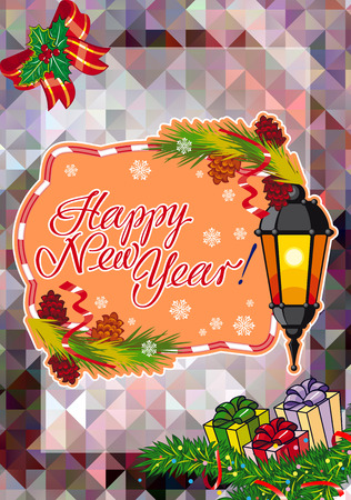 vector winter holiday card with vintage lanterns pine branches and artistic written text merry christmas design element for greeting cards and other - Artistic Holiday Cards vector winter holiday card with vintage lanterns pine branches and artistic written text merry christmas design element for greeting cards and other - Artistic Holiday Cards