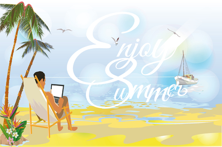 series of relax summer backgrounds a man with laptop on the