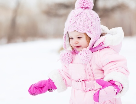 Happy One Year Old Baby Girl Outdoor In The Park On A Winter Stock