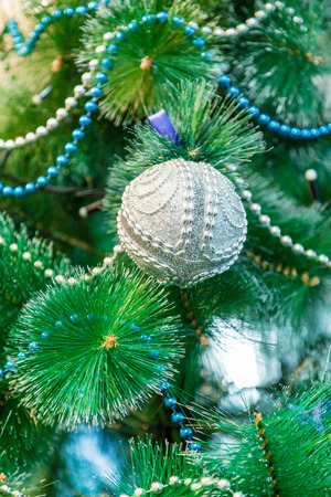 decorated christmas tree with blue lights white christmas ball and garland stock photo - Christmas Tree With Blue Lights decorated christmas tree with blue lights white christmas ball and garland stock photo - Christmas Tree With Blue Lights