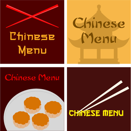 Set of colored chinese menu designs with text vector illustration