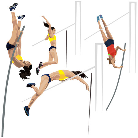 Set of high jump on white background