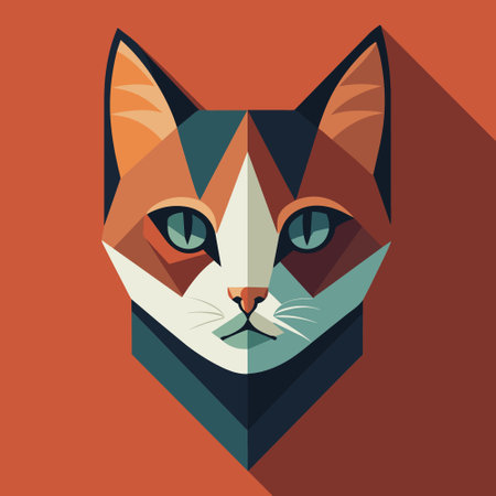 Cartoon art of felidae with whiskers snout on red background Vector Illustration