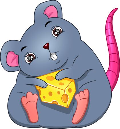cute mouse cartoon holding cheese