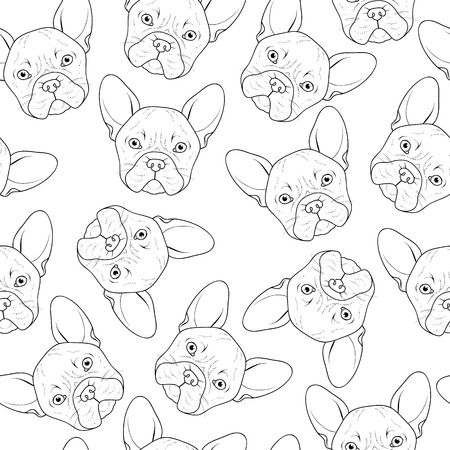 かわいいブルドッグ スケッチとシームレスな背景は リアルな犬の手作り ブルドッグとモノクロのぬりえ 繊維印刷用印刷します 犬 を繁殖させます 印刷物のための犬とのシームレスな背景 のイラスト素材 ベクタ Image