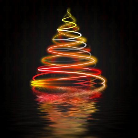 red yellow christmas tree flare concept on black water background black and yellow christmas tree