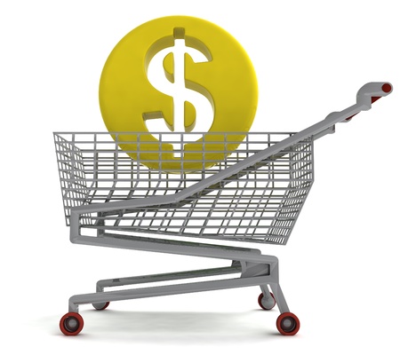 白図のショッピング カートでアメリカのドル硬貨 の写真素材 画像素材 Image