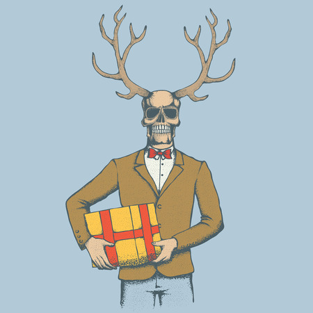 鹿の角 ギフト イラスト ベクトル頭蓋骨 手描きのスカル 幽霊と怖いハロウィーン頭蓋のイラスト素材 ベクタ Image