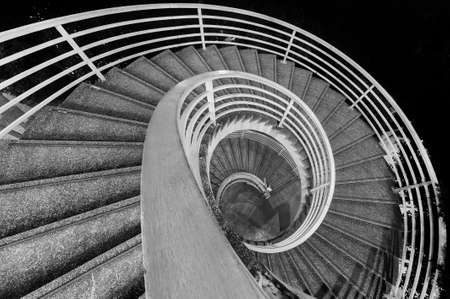 Details of spiral staircase in black and white Banco de Imagens
