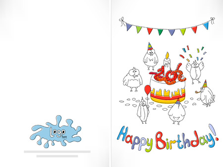 Carte Joyeux Anniversaire Cartoon Oiseau Drole Pres Du Gateau Avec Des Vers Impression Offset Avec Des Encres De Deplacement Fond Joyeux Anniversaire Stock Illustration Vectorielle Clip Art Libres De Droits Vecteurs
