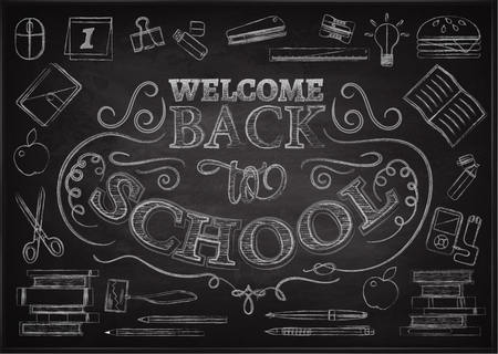 welcome back to school background with stationery and books