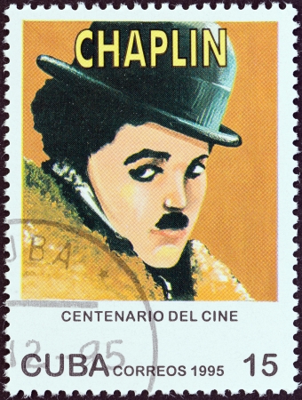 CUBA - CIRCA 1995 A stamp printed in Cuba from the Centenary of Motion Pictures Designs showing film stars issue shows Charlie Chaplin, circa 1995