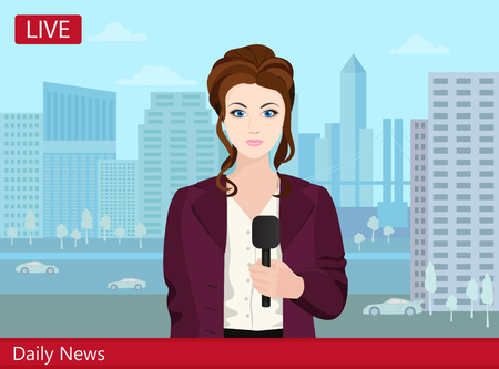 Beautiful Young Woman Reports TV News Anchors Illustration Beautiful Young Woman Reports TV News Anchors Illustration