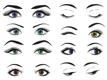 Female woman eyes and brows image collection set