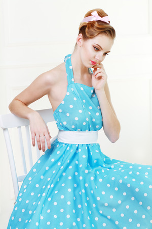 Vintage Style Fashion Portrait Of Cute Smiling Blonde Teenager Girl Photo Vintage Style Fashion Portrait Of Cute Smiling Blonde Teenager Girl Photo