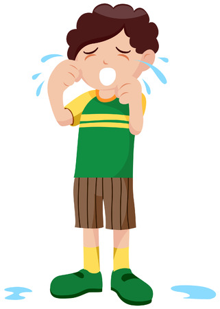 Boy crying with clipping path
