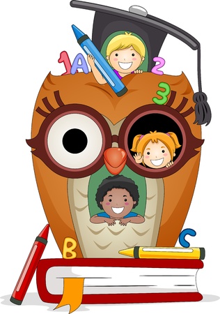 Illustration of Kids Playing in an Owl House Stock Photo