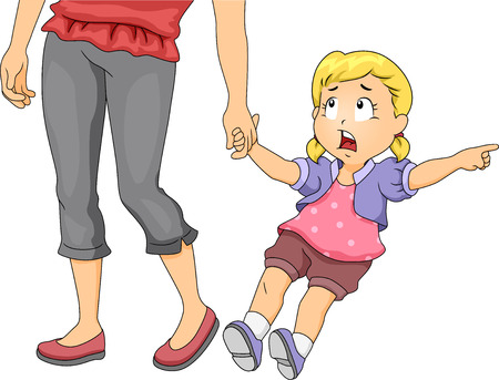 何かを指さしながら母親の手を引いて少女のイラスト の写真素材 画像素材 Image