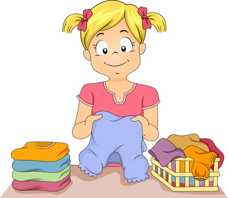 Illustration Of A Little Girl Folding Stack Clothes Illustration Of A Little Girl Folding Stack Clothes