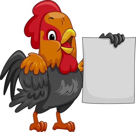 Mascot Illustration Featuring a Rooster Holding a Blank Poster
