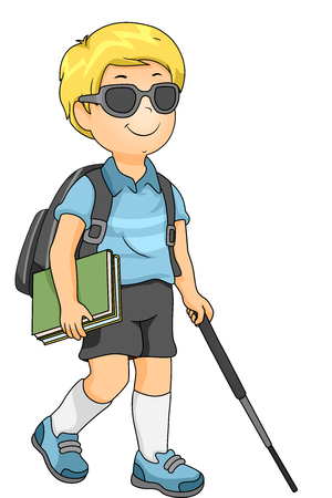 杖を使用して視覚障害者学校の男の子のイラスト の写真素材 画像素材 Image