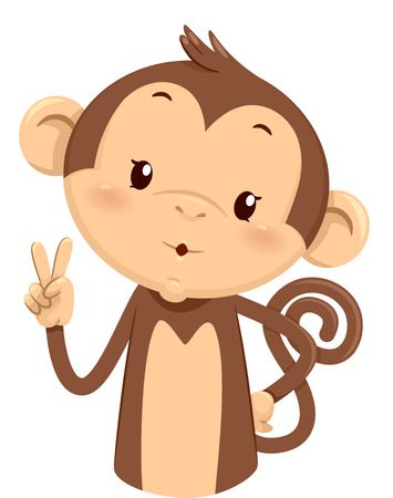 彼の指を使用して数をジェスチャーするかわいい猿のマスコット イラスト 5 の写真素材 画像素材 Image