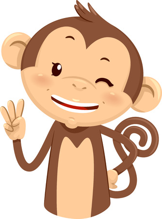 彼の指を使用して数をジェスチャーするかわいい猿のマスコット イラスト の写真素材 画像素材 Image