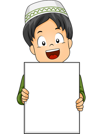 空白のボードを押しながら満面の笑みを点滅かわいい白人の男の子のイラスト の写真素材 画像素材 Image