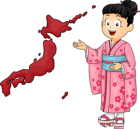 イタリアの地図を提示イタリアの民族衣装を着て子供女の子のイラスト の写真素材 画像素材 Image