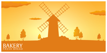 Poster Rural landscape with windmill. Sunrise. Bakery.