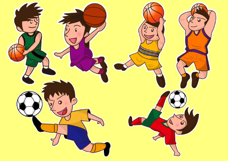 漫画かわいいバスケット ボール サッカー選手のイラスト素材 ベクタ Image 漫画かわいいバスケット ボール サッカー選手のイラスト素材 ベクタ Image