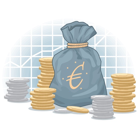 Bag of gold coins: Euro Money Bag với đồng xu trên Biểu đồ nền Hình minh hoạ