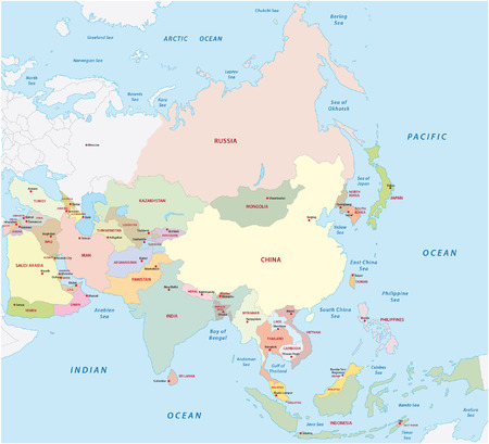 Vettoriale Mappa Politica Dell Asia Con Capitali Confini Nazionali Fiumi E Laghi Il Piu Grande Continente Con I Paesi Russia Cina India Indonesia E Quelli Piu Piccoli Illustrazione Con Etichettatura Inglese Vettore Laghi Asia Cartina
