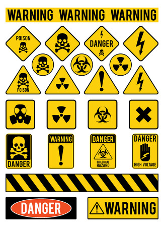 set of warning signs about the dangers danger poisons warming