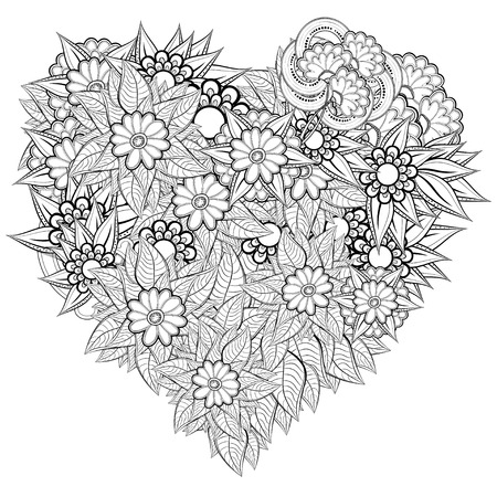 Vector Heart Shaped Pattern For Coloring Book Ethnic Retro Design