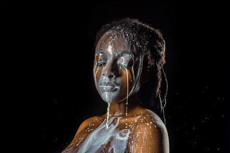 Milk Spilled On Face And Naked Body Of Beautiful Young African ...