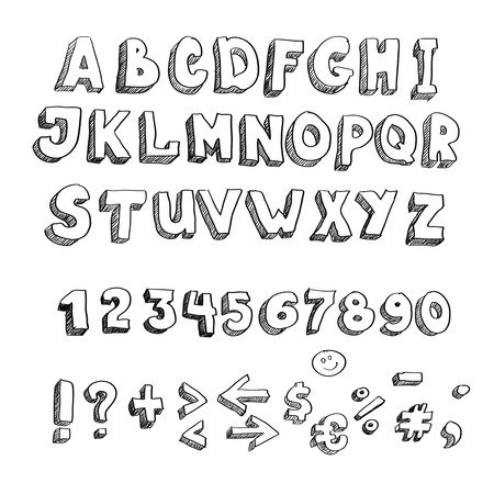 手書きのアルファベット ベクターの手描きフォント 影と 3 D スケッチの文字 のイラスト素材 ベクタ Image