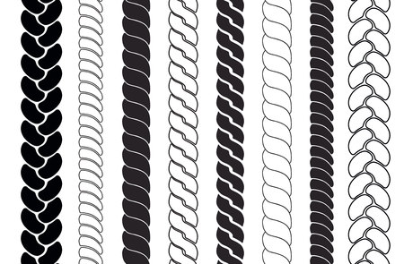 Brosses à motifs de cordes. collection de silhouettes tresses et tresses. Banque d'images