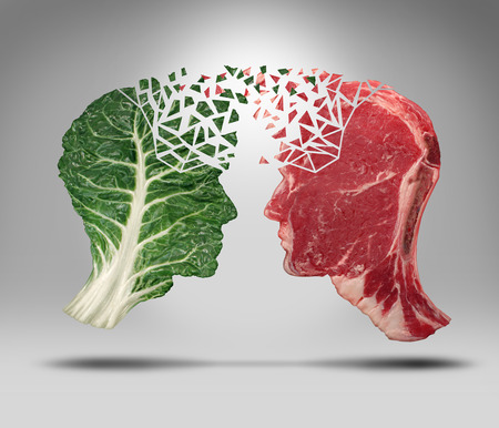野菜 Vs 肉、完全菜食主義者の概念 3 D イラスト の写真素材・画像素材. Image 49604068.